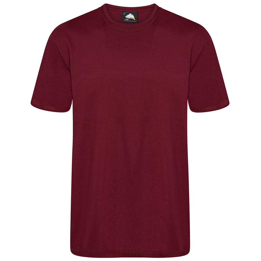 Orn Workwear Plover T-Shirt with round neck in burgundy.