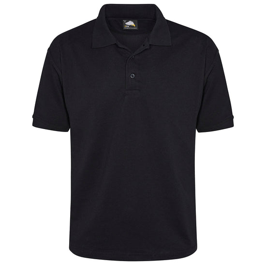 Orn Workwear Osprey EarthPro Poloshirt with button up collar in black.