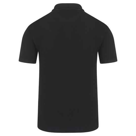 Back of Orn Workwear Osprey EarthPro Poloshirt with button up collar in black.