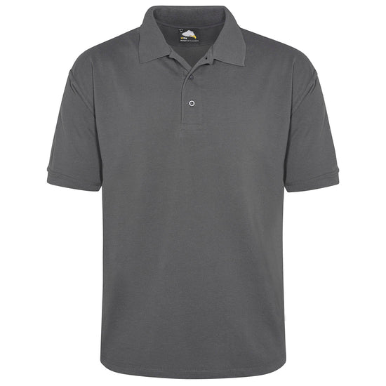 Orn Workwear Osprey EarthPro Poloshirt with button up collar in graphite grey.