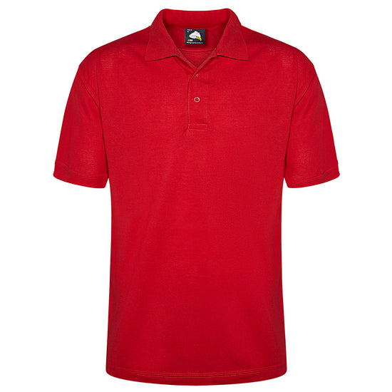 Orn Workwear Osprey EarthPro Poloshirt with button up collar in red.