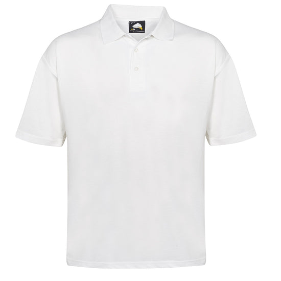 Orn Workwear Osprey EarthPro Poloshirt with button up collar in white.