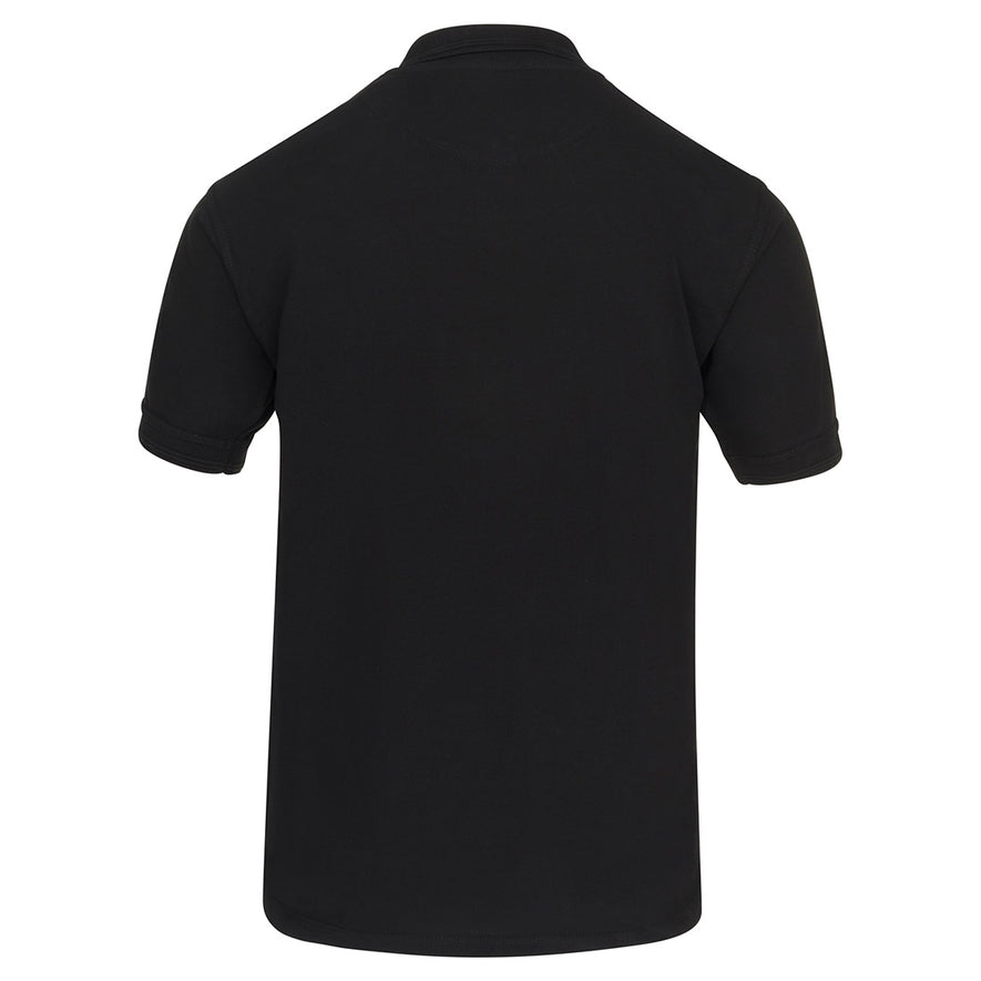 Back of Orn Workwear ORN Petrel 100% Cotton Poloshirt with button up collar in black.