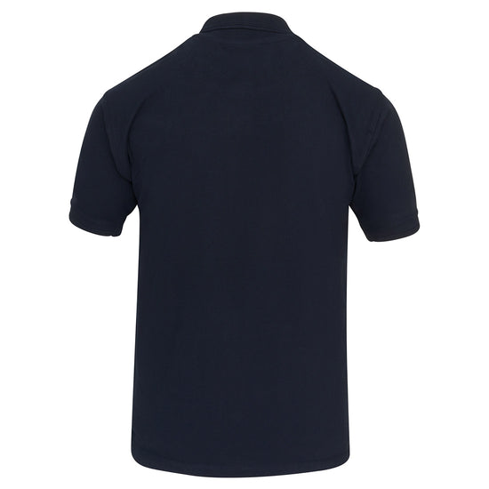 Back of Orn Workwear ORN Petrel 100% Cotton Poloshirt with button up collar in navy.