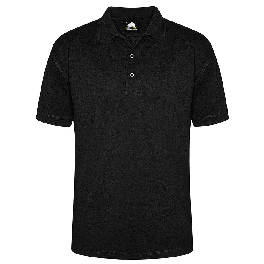 Orn Workwear Warbler Stud Poloshirt with button up collar in black.