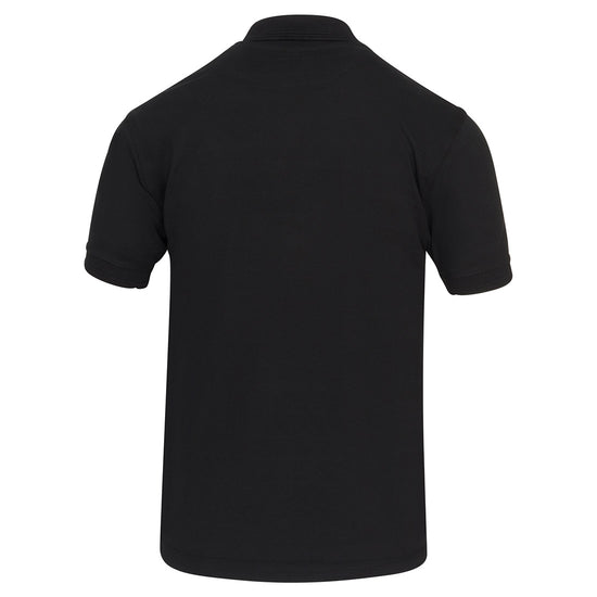 Back Of Orn Workwear Warbler Stud Poloshirt with button up collar in black.