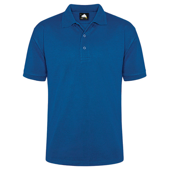 Orn Workwear Warbler Stud Poloshirt with button up collar in royal blue.