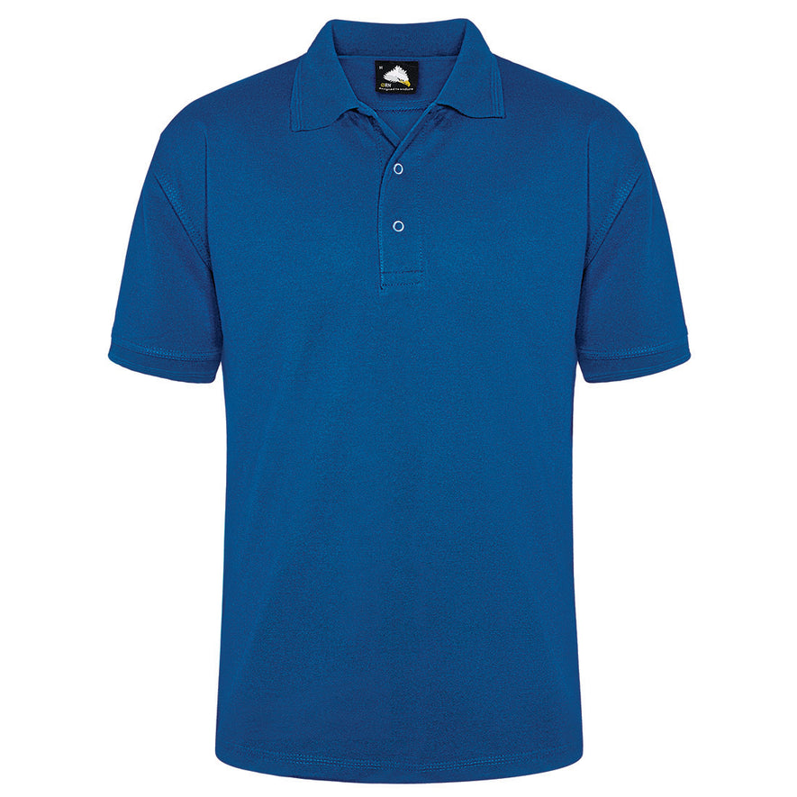 Orn Workwear Warbler Stud Poloshirt with button up collar in royal blue.