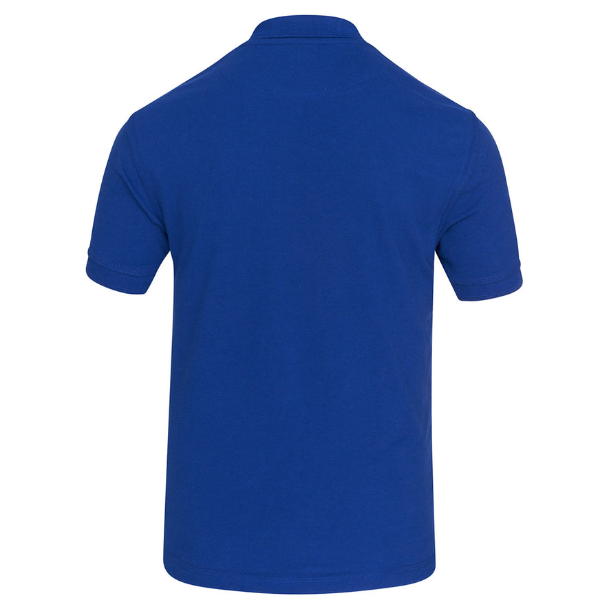 Back Of Orn Workwear Warbler Stud Poloshirt with button up collar in royal blue.