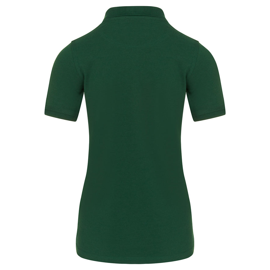 Back Of Orn Workwear Wren Ladies Poloshirt with button up collar in bottle green.