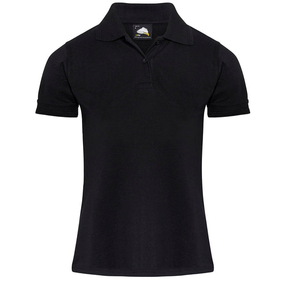 Orn Workwear Wren Ladies Poloshirt with button up collar in black.