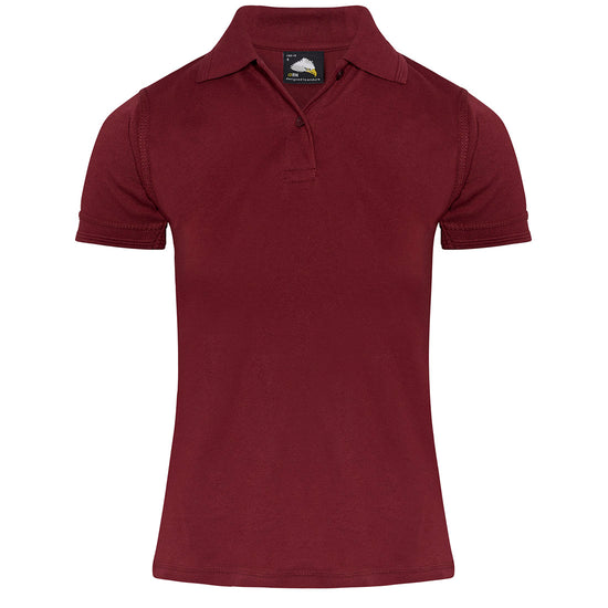 Orn Workwear Wren Ladies Poloshirt with button up collar in burgundy.