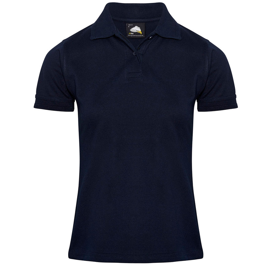 Orn Workwear Wren Ladies Poloshirt with button up collar in navy.