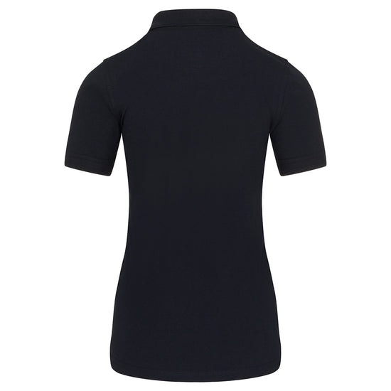 Back Of Orn Workwear Wren Ladies Poloshirt with button up collar in navy.