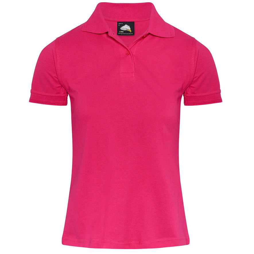 Orn Workwear Wren Ladies Poloshirt with button up collar in pink.