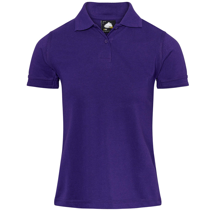 Orn Workwear Wren Ladies Poloshirt with button up collar in purple.