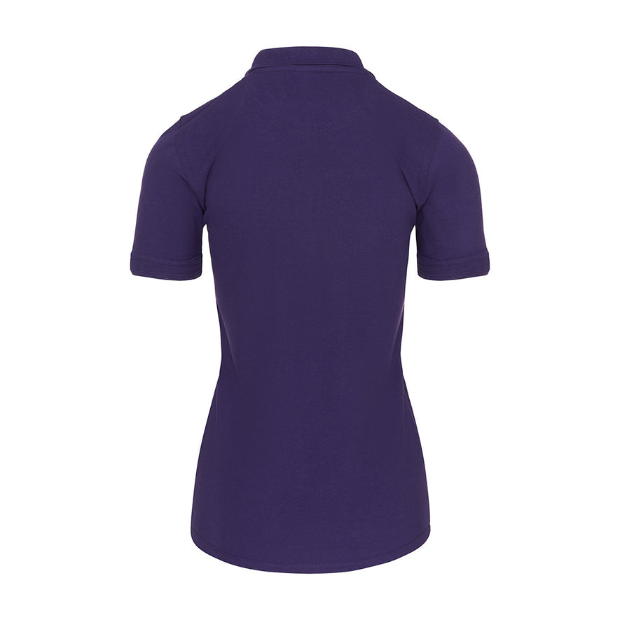 Back Of Orn Workwear Wren Ladies Poloshirt with button up collar in purple.