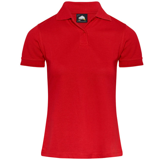 Orn Workwear Wren Ladies Poloshirt with button up collar in red.