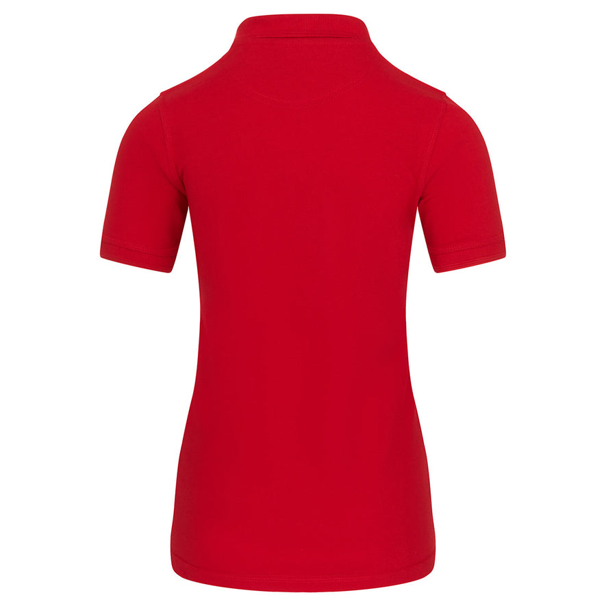 Back Of Orn Workwear Wren Ladies Poloshirt with button up collar in red.