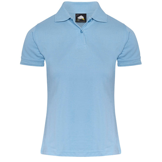 Orn Workwear Wren Ladies Poloshirt with button up collar in sky blue.