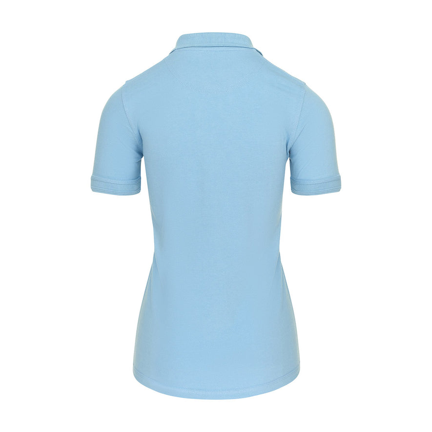 Back Of Orn Workwear Wren Ladies Poloshirt with button up collar in sky blue.