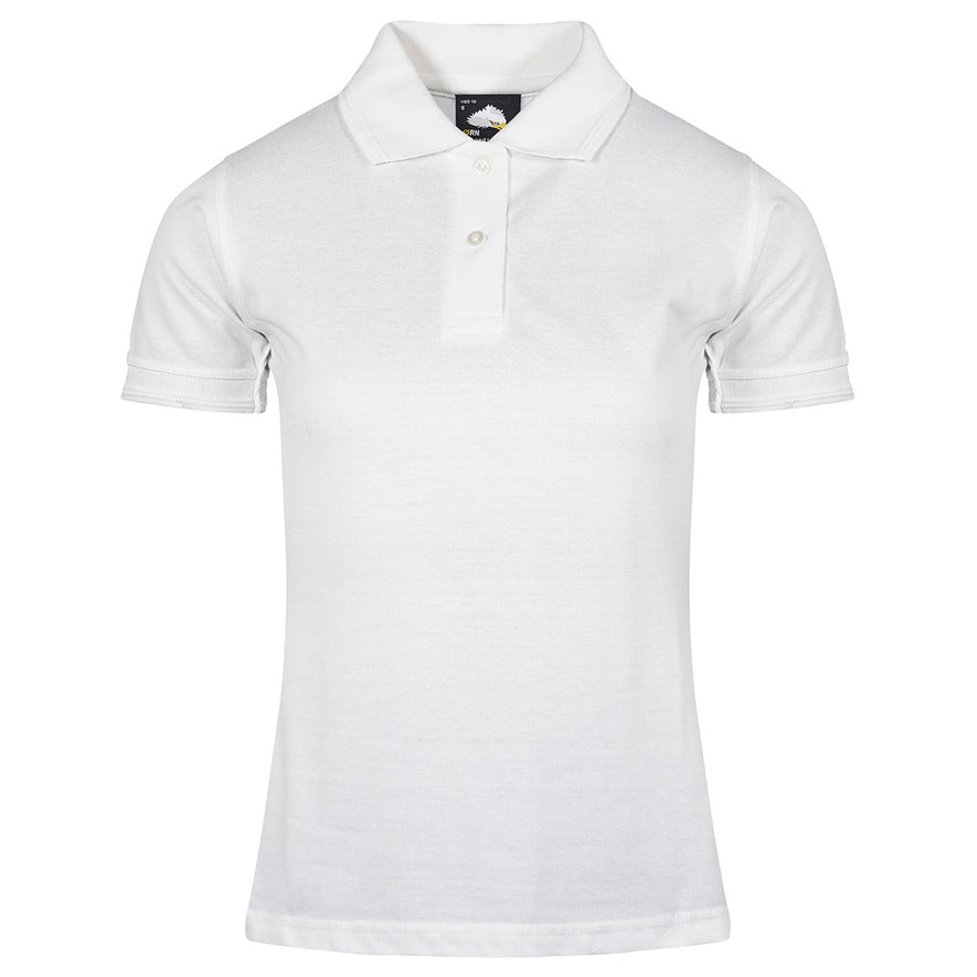 Orn Workwear Wren Ladies Poloshirt with button up collar in white.