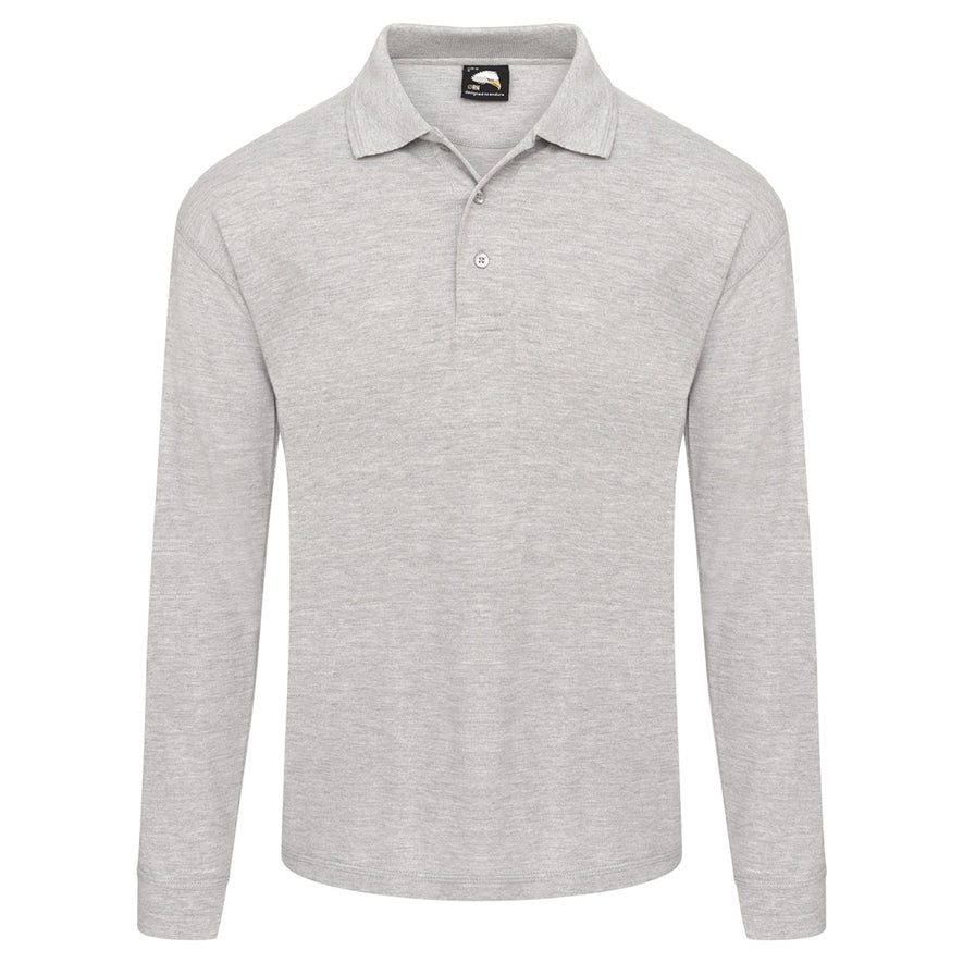 Orn Workwear Weaver Long Sleeve Poloshirt with button up collar in ash.