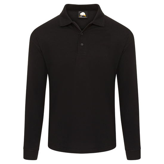 Orn Workwear Weaver Long Sleeve Poloshirt with button up collar in black.