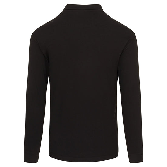 Back Of Orn Workwear Weaver Long Sleeve Poloshirt with button up collar in black.