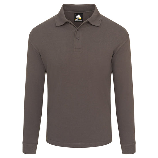 Orn Workwear Weaver Long Sleeve Poloshirt with button up collar in graphite.