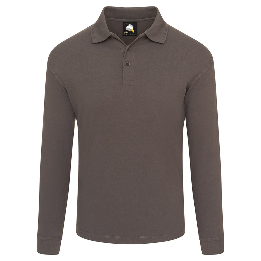 Orn Workwear Weaver Long Sleeve Poloshirt with button up collar in graphite.