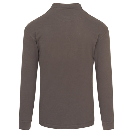 Back Of Orn Workwear Weaver Long Sleeve Poloshirt with button up collar in graphite.