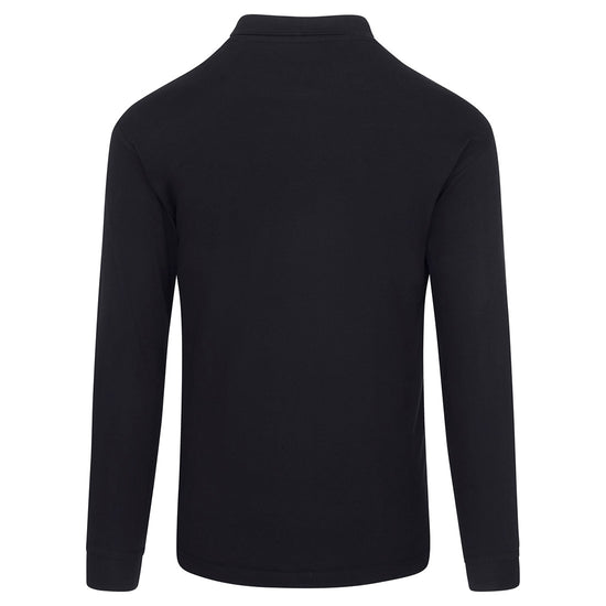 Back Of Orn Workwear Weaver Long Sleeve Poloshirt with button up collar in navy.