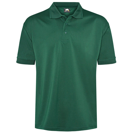 Orn Workwear Oriole Wicking Poloshirt with button up collar in bottle green.