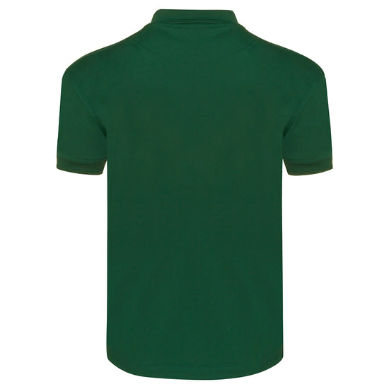 Back of Orn Workwear Oriole Wicking Poloshirt with button up collar in bottle green.