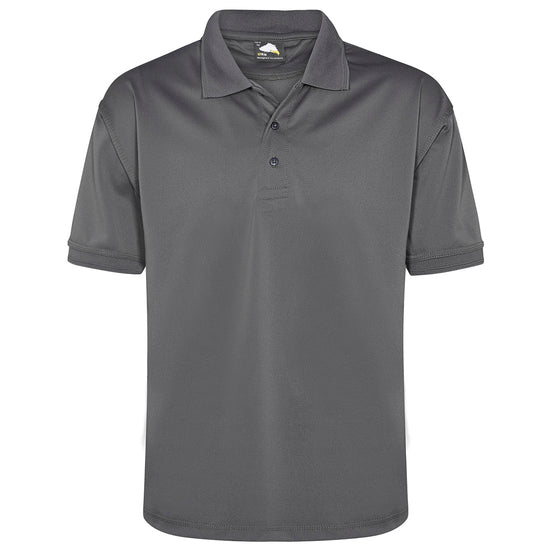 Orn Workwear Oriole Wicking Poloshirt with button up collar in graphite.