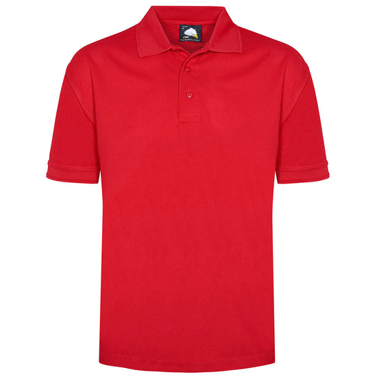 Orn Workwear Oriole Wicking Poloshirt with button up collar in red.