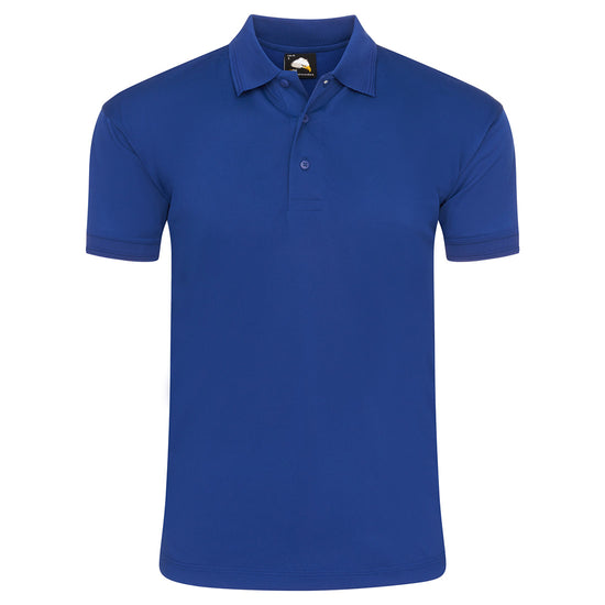 Orn Workwear Oriole Wicking Poloshirt with button up collar in royal blue.