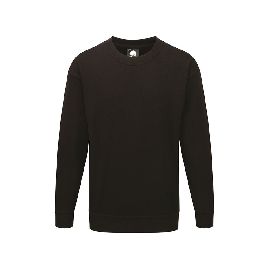Orn Workwear Seagull 100% Cotton Sweatshirt with round neck collar in black.