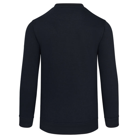 Back of Orn Workwear Buzzard V-Neck collar Sweatshirt in navy.