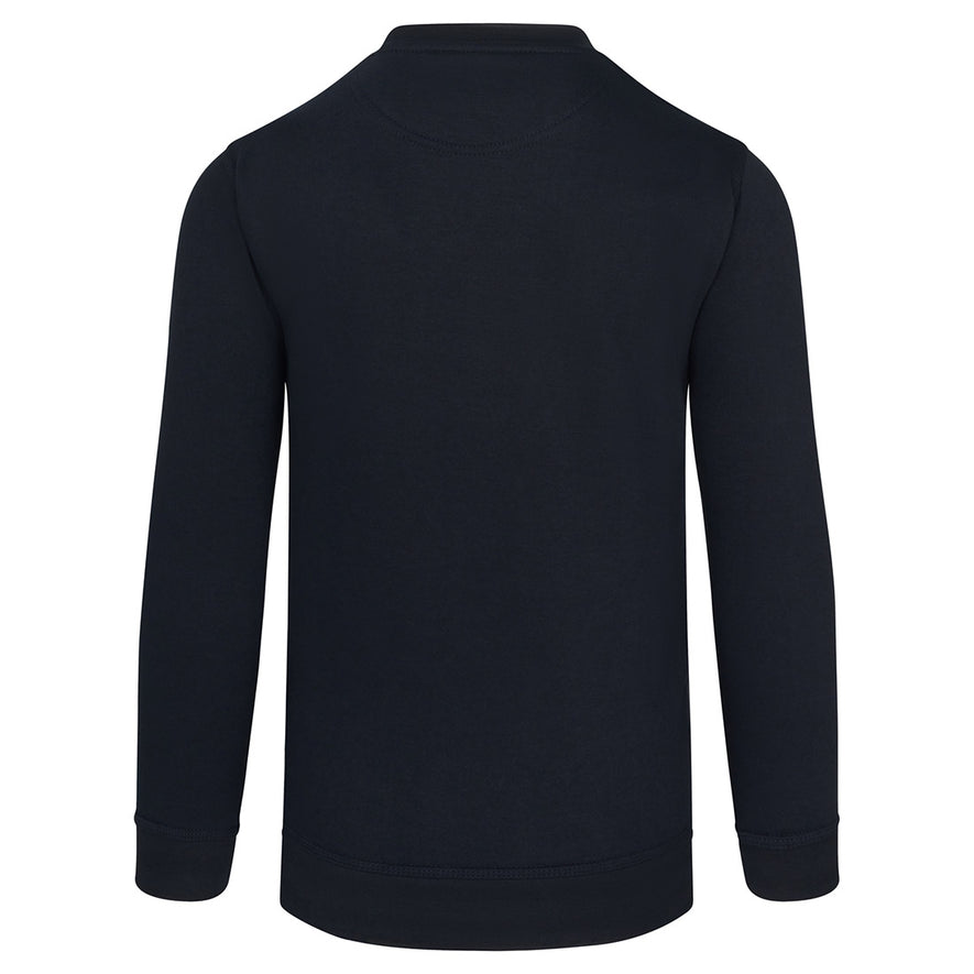 Back of Orn Workwear Buzzard V-Neck collar Sweatshirt in navy.