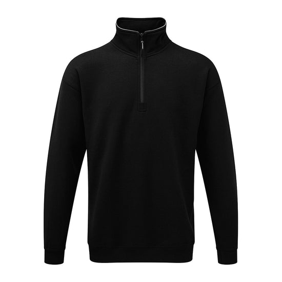 Orn Workwear Grouse 1/4 Zip up Sweatshirt in black with white lining on the collar.