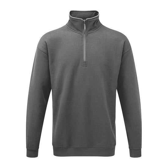 Orn Workwear Grouse 1/4 Zip up Sweatshirt in black with white lining on the collar.