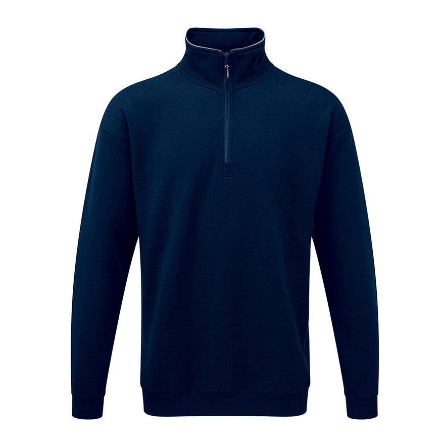 Orn Workwear Grouse 1/4 Zip up Sweatshirt in navy with white lining on the collar.