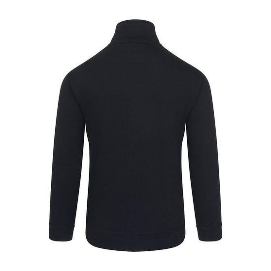 Back of Orn Workwear Grouse 1/4 Zip up Sweatshirt in navy with white lining on the collar.
