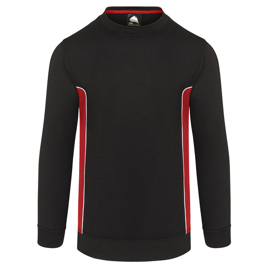 ORN Workwear Silverswift round neck Sweatshirt in black with red contrast on the sides and white stitching for contrast through out.