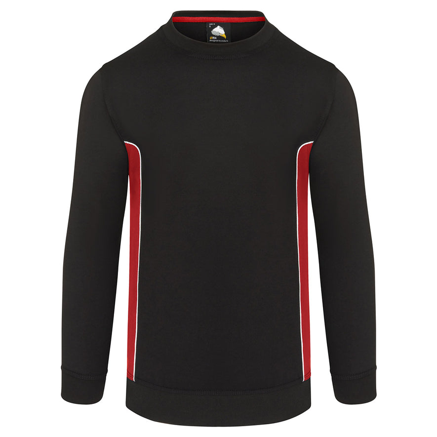 ORN Workwear Silverswift round neck Sweatshirt in black with red contrast on the sides and white stitching for contrast through out.