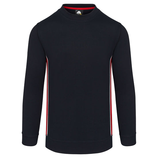 ORN Workwear Silverswift round neck Sweatshirt in navy with red contrast on the sides and white stitching for contrast through out.