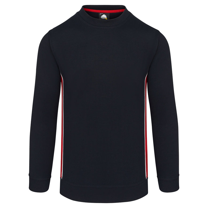 ORN Workwear Silverswift round neck Sweatshirt in navy with red contrast on the sides and white stitching for contrast through out.