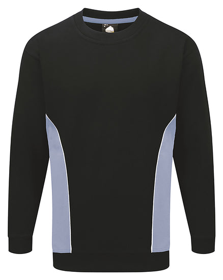 ORN Workwear Silverswift round neck Sweatshirt in navy with sky blue contrast on the sides and white stitching for contrast through out.